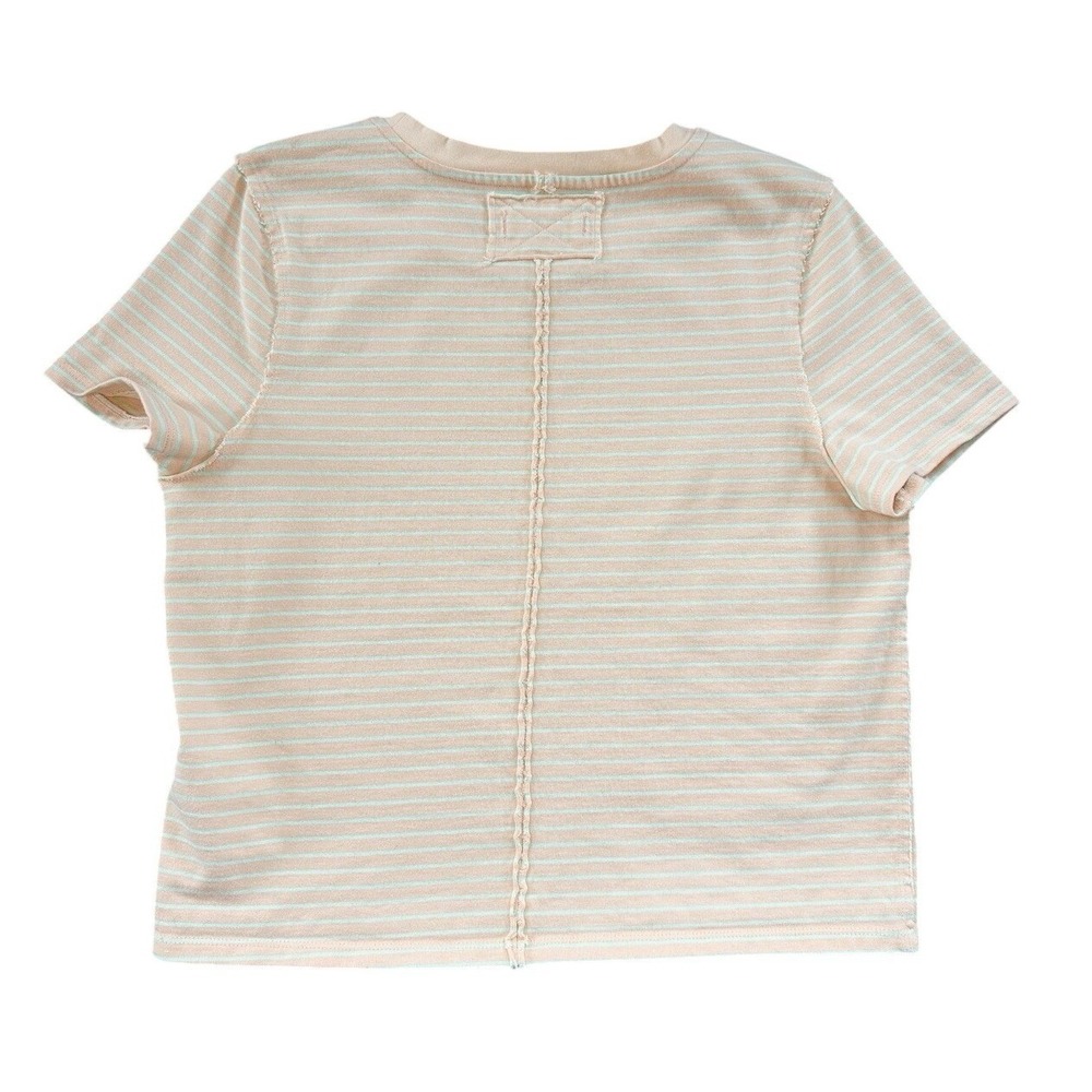 We The Free Baby Tee T Shirt Striped Peach‎ Mint Size S Boxy 100% Cotton Staple - Picture 2 of 11